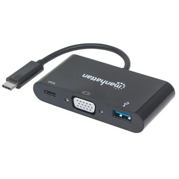 CONVERTIDOR MANHATTAN DOCKING USB-C A VGA SUPERSPEED MULTIPUERTOS COLOR NEGRO