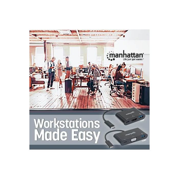 CONVERTIDOR MANHATTAN DOCKING USB-C A VGA SUPERSPEED MULTIPUERTOS COLOR NEGRO