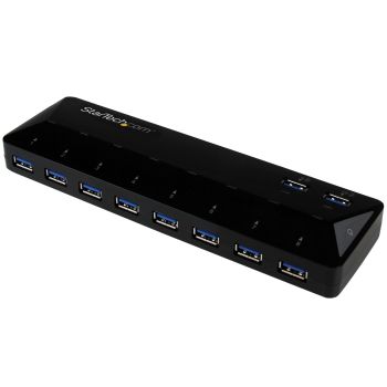 STARTECH.COM CONCENTRADOR USB 3.0 (5GBPS) DE 10 PUERTOS - LADRÓN CON PUERTOS DE CARGA Y SINCRONIZACIÓN - HUB CON 2 PUERT