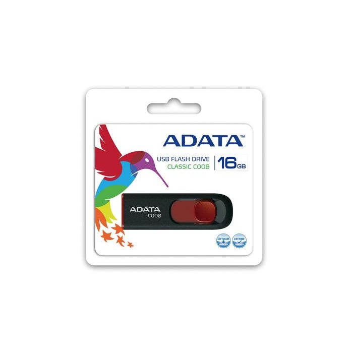 MEMORIA USB ADATA C008 16GB USB 2.0 NEGROROJO (AC008-16G-RKD)