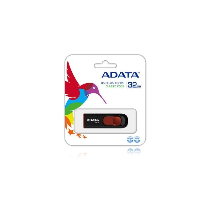 MEMORIA ADATA 32GB USB 2.0 C008 RETRACTIL NEGRO-ROJO