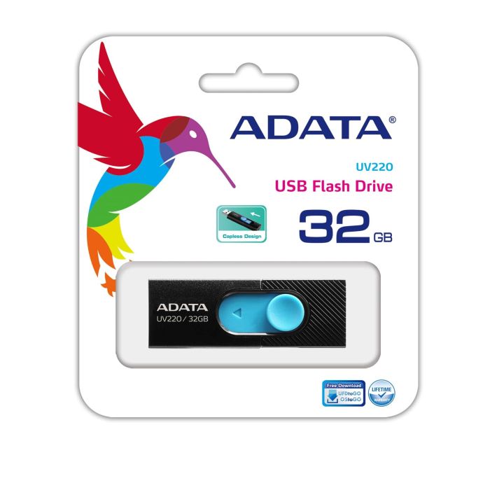 MEMORIA FLASH ADATA UV220 32GB USB 2.0 NEGROAZUL (AUV220-32G-RBKBL) 