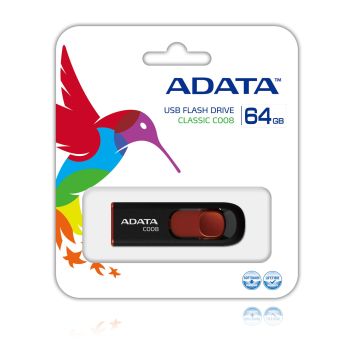 MEMORIA USB ADATA C008 64GB USB 2.0 NEGROROJO (AC008-64G-RKD) 2