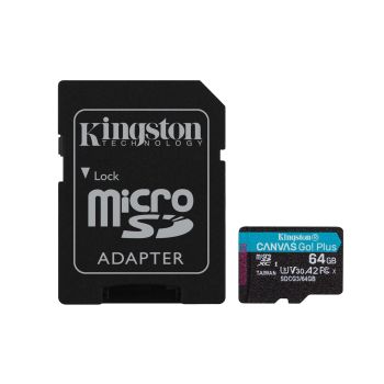 KINGSTON TECHNOLOGY CANVAS GO! PLUS TARJETA MICROSDXC CANVAS GO PLUS 170R A2 U3 V30 DE 64 GB CON ADP