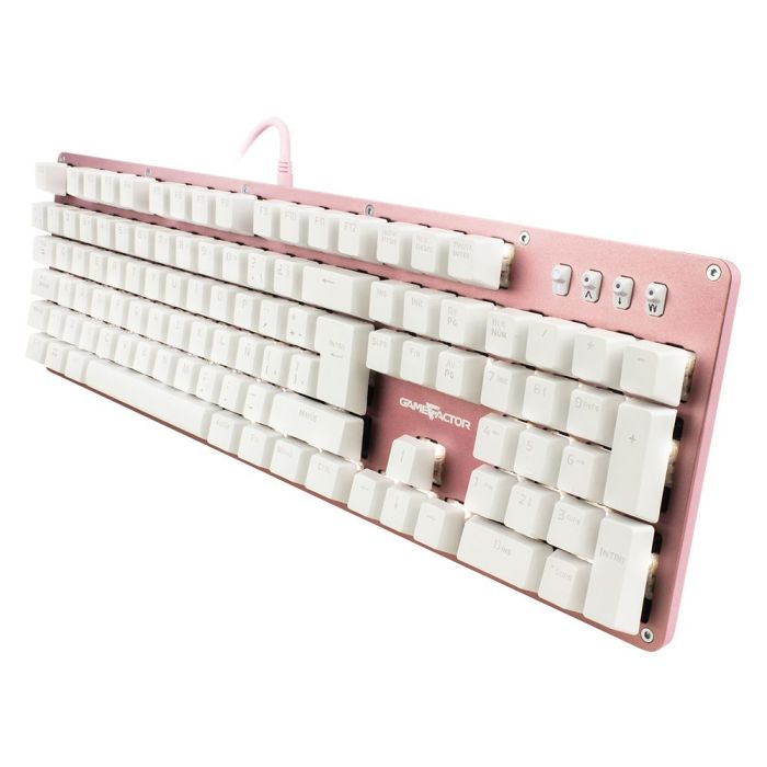 TECLADO MECÁNICO GAME FACTOR KBG400 RETROILUMINADO SWITCH ROJO USB ROSA
