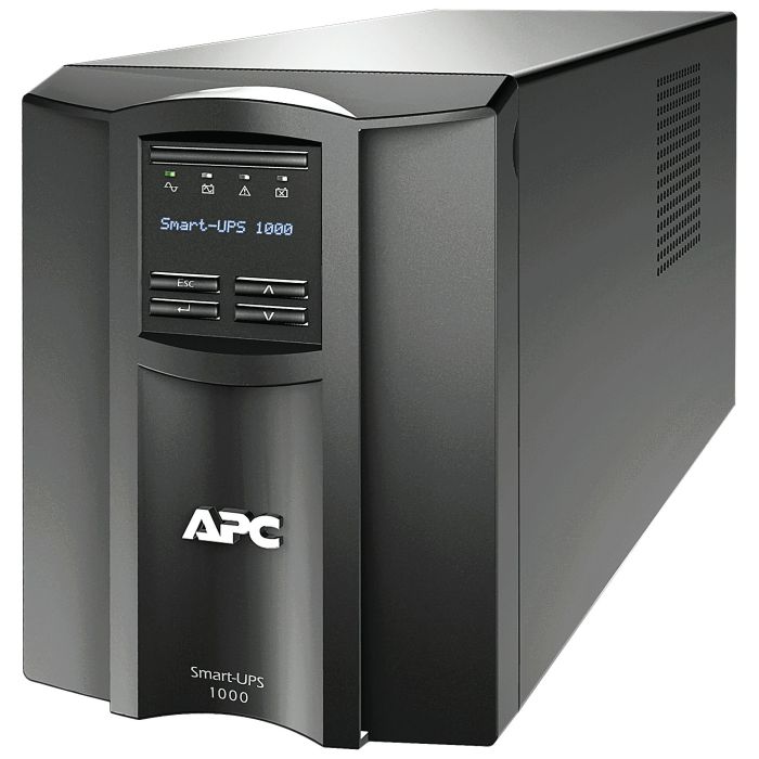 UPS APC 1000VA700WA PANTALLA LCD 120V CONEXIÓN INTELIGENTE TORRE DE ONDA SINUSOIDAL PURA 8 CONTACTOS COLOR NEGRO