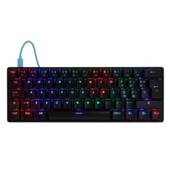 TECLADO MECÁNICO GAME FACTOR KBG560 RGB TECLAS EXTRAS BLUE INTERCAMBIABLES BLUE SWITCH USB COLOR NEGRO