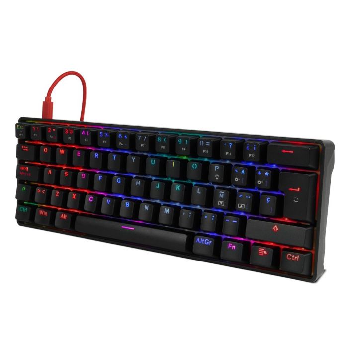 TECLADO MECÁNICO GAME FACTOR KBG560 RGB TECLAS EXTRAS RED INTERCAMBIABLES RED SWITCH USB COLOR ROJO