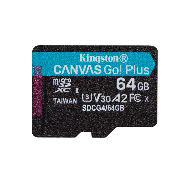 KINGSTON TECHNOLOGY TARJETA MICROSDXC CANVAS GO PLUS GEN4 DE 64 GB, 200 MBS, A2 U3 V30 Y ADAPTADOR