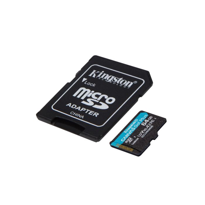 KINGSTON TECHNOLOGY TARJETA MICROSDXC CANVAS GO PLUS GEN4 DE 64 GB, 200 MBS, A2 U3 V30 Y ADAPTADOR