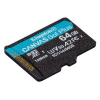 KINGSTON TECHNOLOGY TARJETA MICROSDXC CANVAS GO PLUS GEN4 DE 64 GB, 200 MBS, A2 U3 V30 Y ADAPTADOR