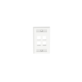 PLACA DE PARED VERTICAL, SALIDA PARA 4 PUERTOS KEYSTONE, CON ESPACIOS PARA ETIQUETAS, COLOR BLANCO