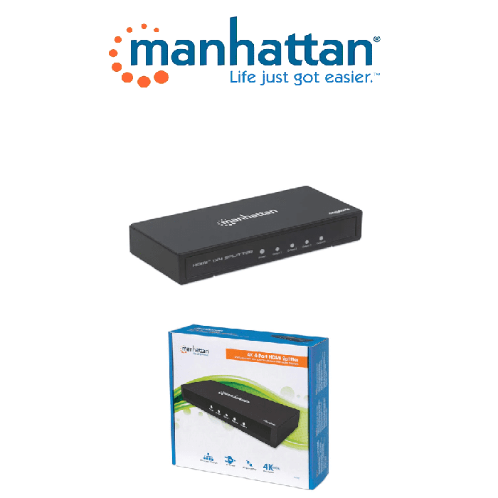 ADAPTADOR MANHATTAN VIDEO SPLITTER HDMI 4K A 60HZ 4 PUERTOS COLOR NEGRO