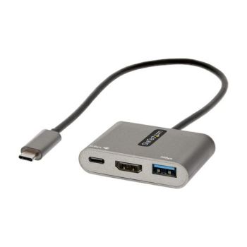 ADAPTADOR MULTIPUERTOS STARTECH USB C, USB TIPO C A HDMI, 4K, PD 100W, PASS THROUGH, HUB USB 3.0 1XUSBC 1XUSBA, DOCKING 