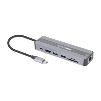 MANHATTAN 153928 BASE PARA PORTÁTIL Y REPLICADOR DE PUERTOS ALÁMBRICO USB 3.2 GEN 1 (3.1 GEN 1) TYPE-C NEGRO, PLATA