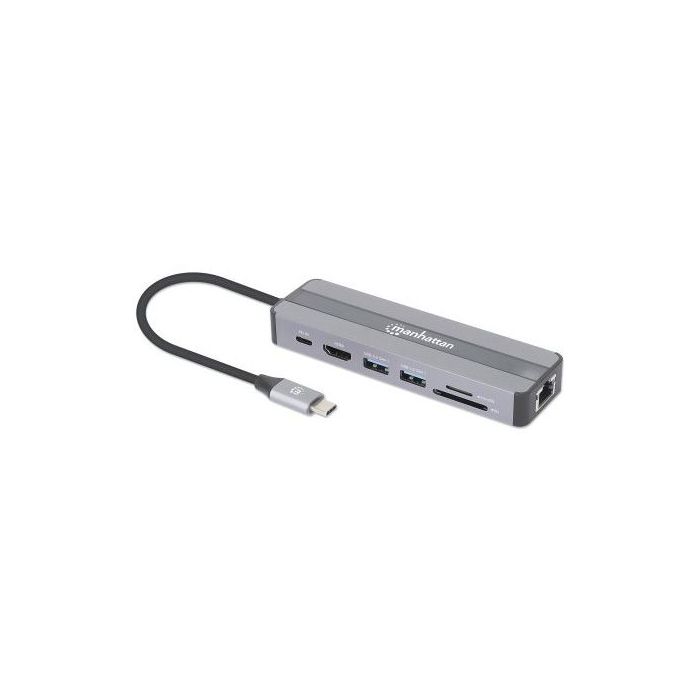 MANHATTAN 153928 BASE PARA PORTÁTIL Y REPLICADOR DE PUERTOS ALÁMBRICO USB 3.2 GEN 1 (3.1 GEN 1) TYPE-C NEGRO, PLATA