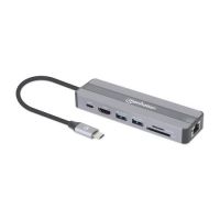 MANHATTAN 153928 BASE PARA PORTÁTIL Y REPLICADOR DE PUERTOS ALÁMBRICO USB 3.2 GEN 1 (3.1 GEN 1) TYPE-C NEGRO, PLATA