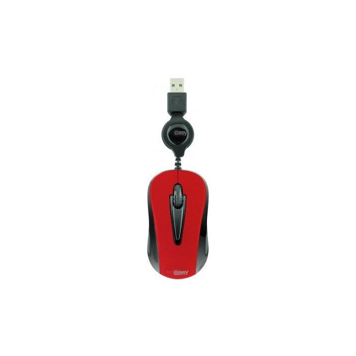 MINI MOUSE PERFECT CHOICE EASY LINE ALÁMBRICO ÓPTICO RETRÁCTIL 1000 DPI COLOR ROJO