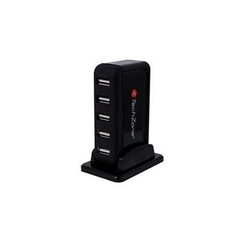 HUB TECHZONE 7 PUERTOS USB 2.0 CON FUENTE DE PODER 1 AÑO GARANTÍA COLOR NEGRO