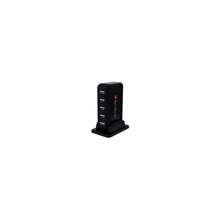 HUB TECHZONE 7 PUERTOS USB 2.0 CON FUENTE DE PODER 1 AÑO GARANTÍA COLOR NEGRO