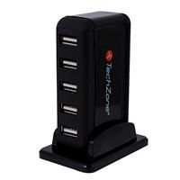 HUB TECHZONE 7 PUERTOS USB 2.0 CON FUENTE DE PODER 1 AÑO GARANTÍA COLOR NEGRO