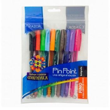 BOLÍGRAFO PIN POINT MANDALA PUNTA FINA 0.7MM COLORES SURTIDOS C10 PIEZAS