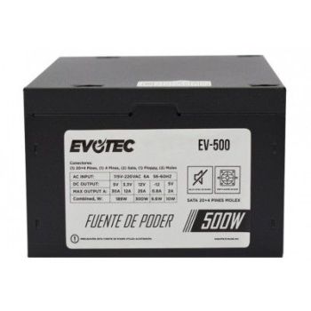 FUENTE DE PODER EVOTEC (EV-500) 500W,24 PINES,2 SATA,EMPAQUE INDIVIDUAL