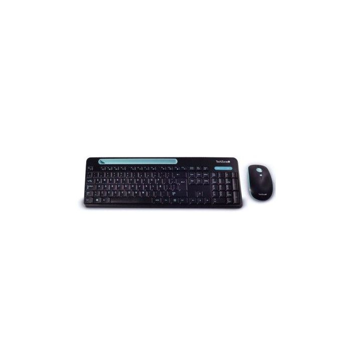 KIT TECLADO Y MOUSE TECHZONE INALÁMBRICO 105 TECLAS+ESPACIO TABLETSMARTPHONE 1600DPI 3 BOTONES WINMAC COLOR NEGRO-AZUL