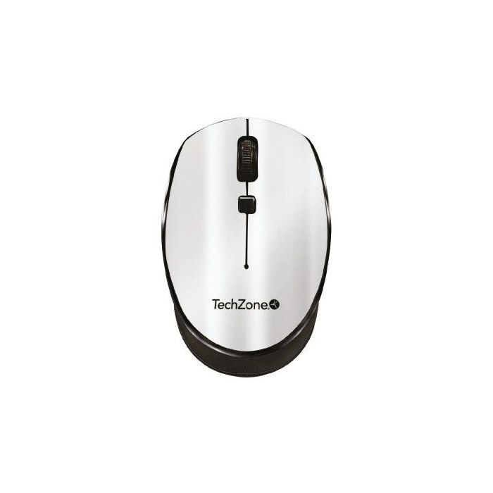 MOUSE ÓPTICO TECHZONE INALÁMBRICO 800 A 1600 DPI AJUSTABLE 4 BOTONES AMBIDIESTRO WINMAC COLOR PLATA