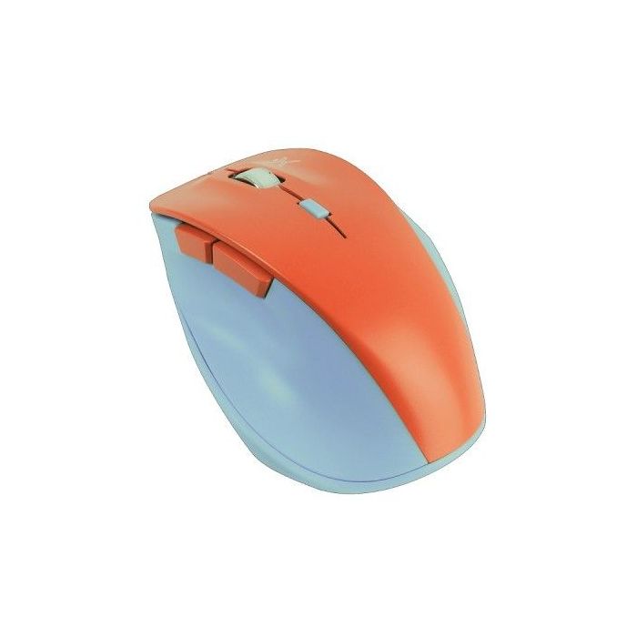 MOUSE INALÁMBRICO PERFECT CHOICE THUMB ERGONÓMICO CLIC SILENCIOSO AJUSTABLE 800-1600DPI COLOR AZUL-CORAL