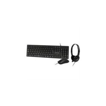 KIT ALÁMBRICO PERFECT CHOICE 3EN1 TECLADO-MOUSE-DIADEMA PARA OFICINA COLOR NEGRO