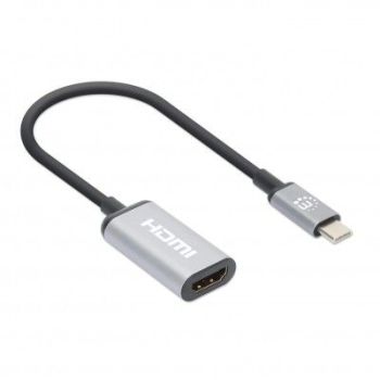 MANHATTAN 153706 - ADAPTADOR USB-C A HDMI 4K@60HZ CONVERTIDOR USB 3.2 TIPO-C MACHO A HDMI HEMBRA, ACTIVO, ALUMINIO, NEGR