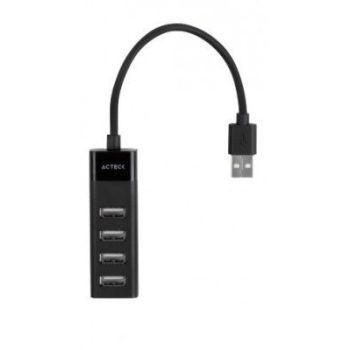 HUB ACTECK PORT X 2 DH420  USB A  4 PUERTOS USB 2.0  30 CM  NEGRO