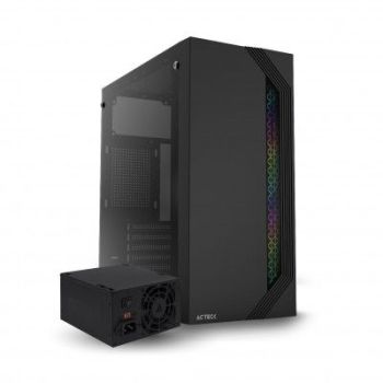 GABINETE ACTECK MEDIA TORRE VIKEN GM434 MAX MB ATX FUENTE ATX 500W PANEL IZQ CRISTAL + FRENTE SOLIDO RGB VERTICAL 2XUSB 