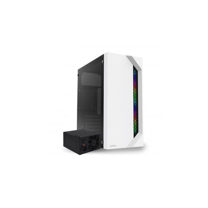 GABINETE ACTECK MEDIA TORRE VIKEN GM434 MAX MB ATX FUENTE ATX 500W PANEL IZQ CRISTAL FRENTE SOLIDO RGB VERTICAL 2XUSB 2.