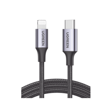 CABLE UGREEN USB-C A LIGHTNING  CERTIFICADO MFI   1 METRO  PARA IPHONE, IPAD Y IPOD  CARGA Y SINCRONIZACIÓN DE DATOS   V