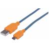 Manhattan USB-A to Micro-USB Braided Cable, 1m, Male to Male, 480 Mbps (USB 2.0), Hi-Speed USB, Blue Orange, Lifetime W