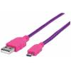 Manhattan USB-A to Micro-USB Braided Cable, 1m, Male to Male, 480 Mbps (USB 2.0), Hi-Speed USB, Pink Purple, Lifetime W