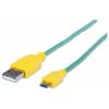 Manhattan USB-A to Micro-USB Braided Cable, 1m, Male to Male, 480 Mbps (USB 2.0), Hi-Speed USB, Teal Yellow, Lifetime W
