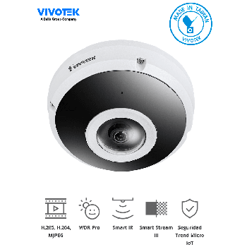 VIVOTEK FE9380-HV - CÁMARA IP FISHEYE EXTERIOR 5 MP, H.265, PANORÁMICA 360º, SMART IR 10M, WDR PRO, MICRÓFONO INTEGRADO,