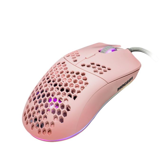 MOUSE GAME FACTOR MOG601 ULTRALIGHT RGB SENSOR PMW3389 16000 DPI 7 BOTONES CLIC LÁSER COLOR ROSA