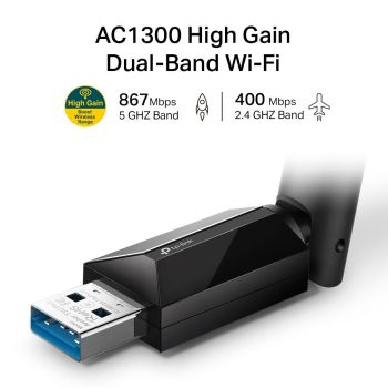 TARJETA DE RED USB TP-LINK ARCHER T3U PLUS BANDA DUAL ALTA GANANCIA AC1300 5GHZ 867MBPS 2.4GHZ 400MBPS 802.11AC   A   N 2