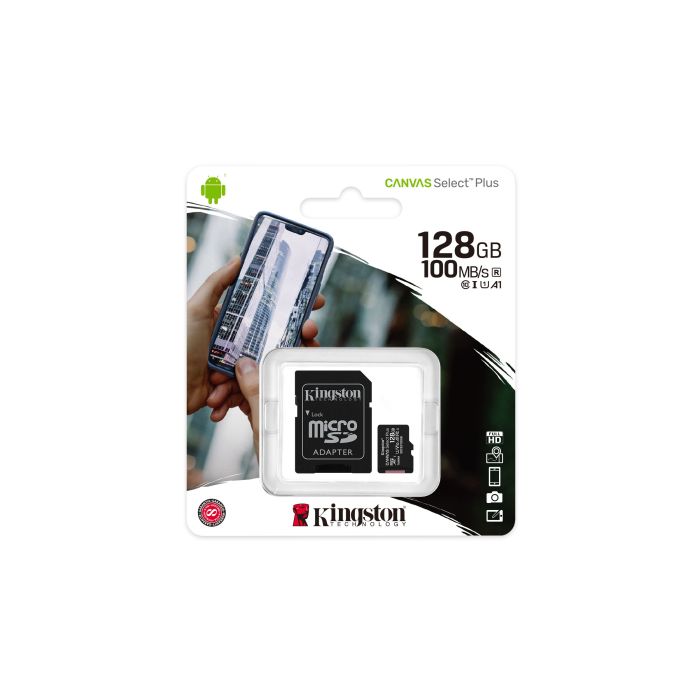 KINGSTON TECHNOLOGY CANVAS SELECT TARJETA MICSDXC PLUS 100R A1 C10 DE 128 GB + ADP