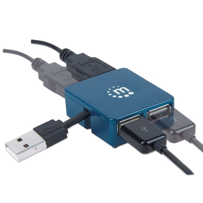 MICRO HUB MANHATTAN USB 2.0 ALTA VELOCIDAD 4 PUERTOS COLOR AZUL