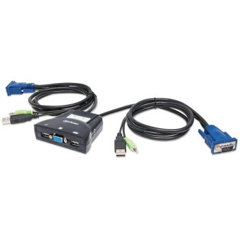 MINI SWITCH KVM MANHATTAN 2 PUERTOS USB 2 1 CABLES+AUDIO COLOR NEGRO