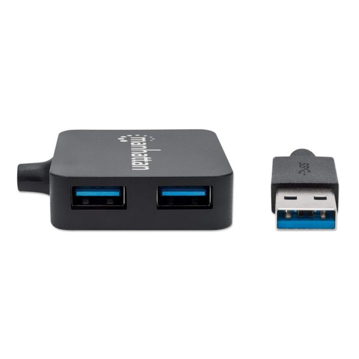 MINI HUB MANHATTAN USB 3.0 ALTA VELOCIDAD 4 PUERTOS COLOR NEGRO