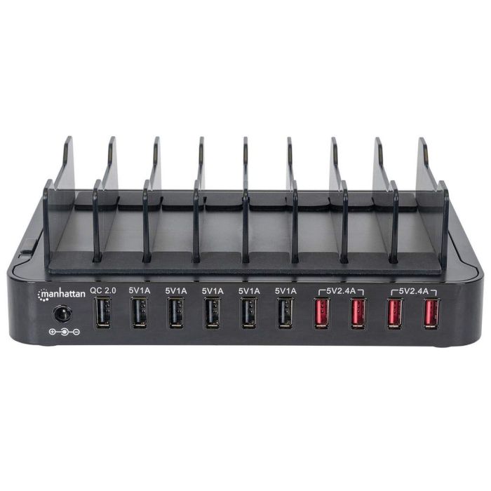 ESTACIÓN DE CARGA MANHATTAN USB 10 PUERTOS CARGA RÁPIDA COLOR NEGRO