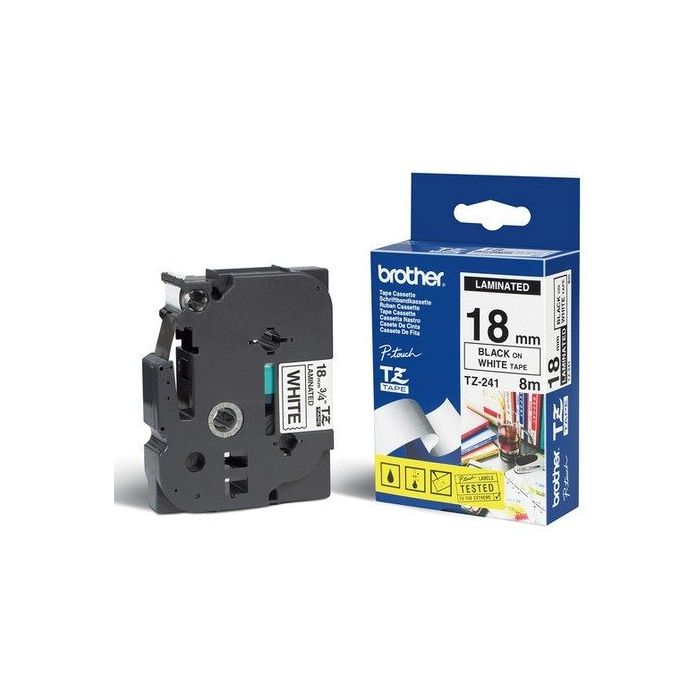 CINTA BROTHER TZ241 NEGRO BLANCO 18MM