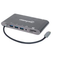 ESTACIÓN DOCKING MANHATTAN USB-C A HDMIDPMINISVGARJ453.5MM SUPER VELOCIDAD COLOR GRIS