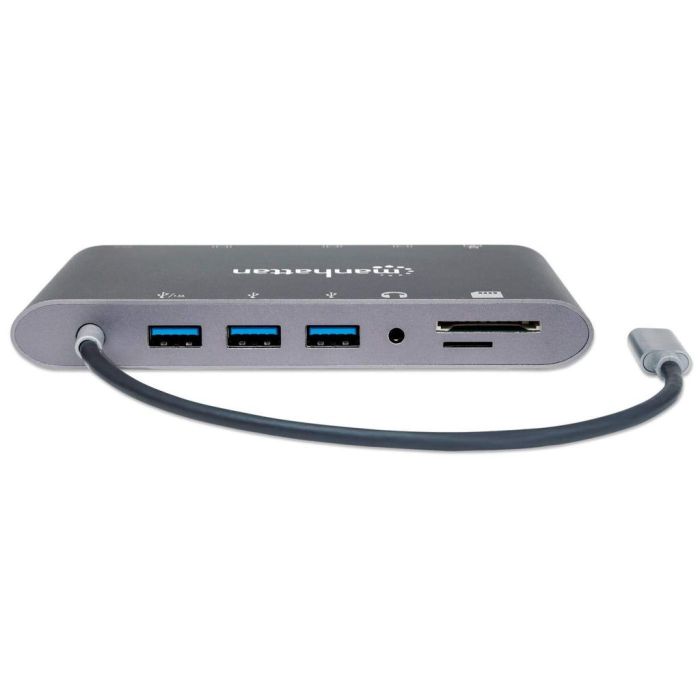 ESTACIÓN DOCKING MANHATTAN USB-C A HDMIDPMINISVGARJ453.5MM SUPER VELOCIDAD COLOR GRIS